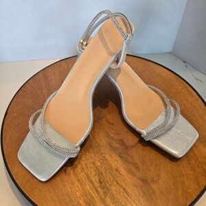 NEW Rhinestone Heeled Sandals 9.5 Party Evening Dressy Heels Silver‎